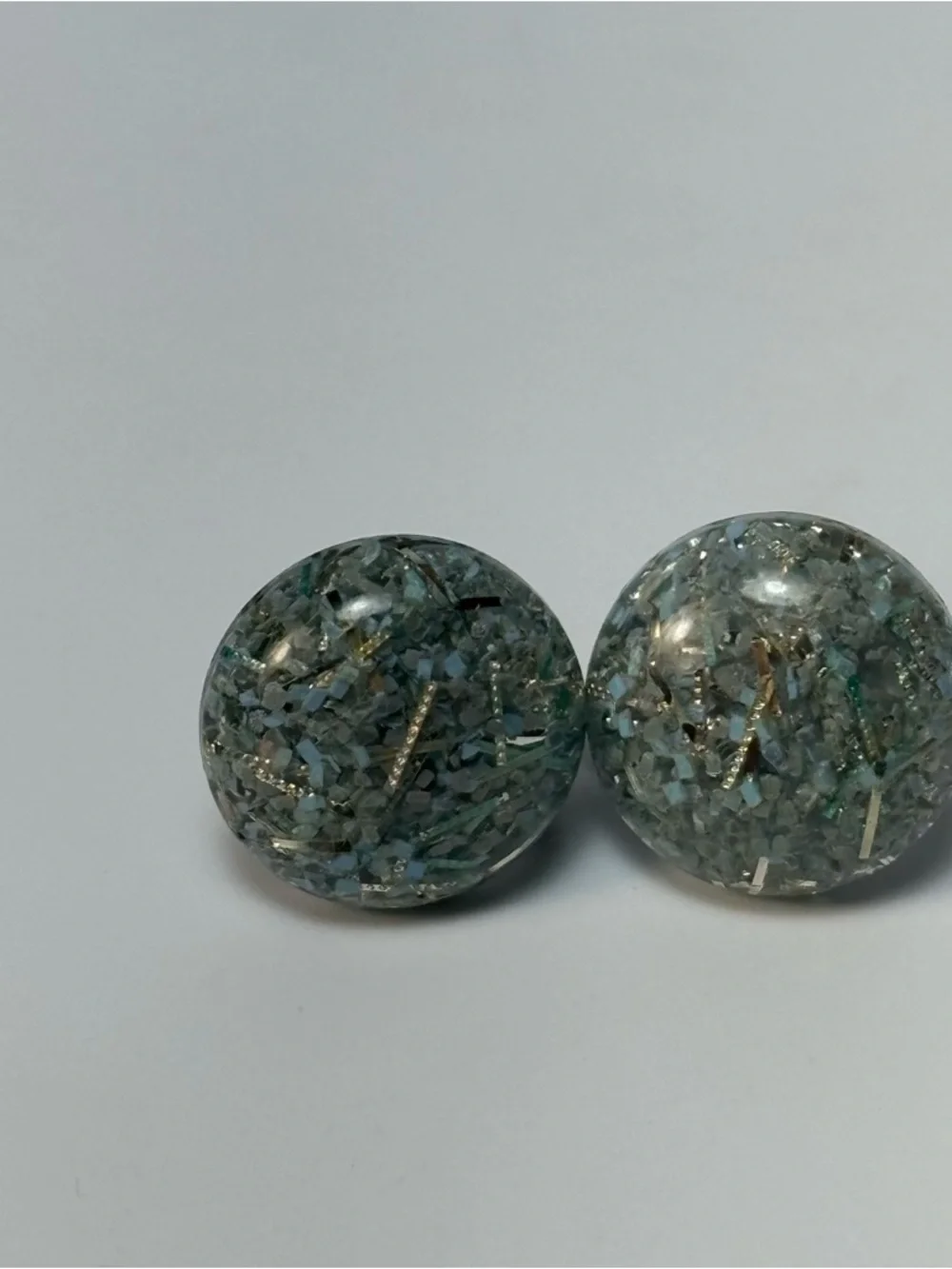 Teal and Gold Resin Dome Earrings and‎ Stud Set